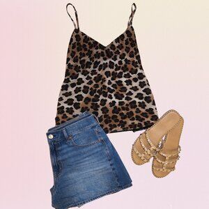 LUSH Cheetah Print Lace Trim Tank – Black & Tan (M)